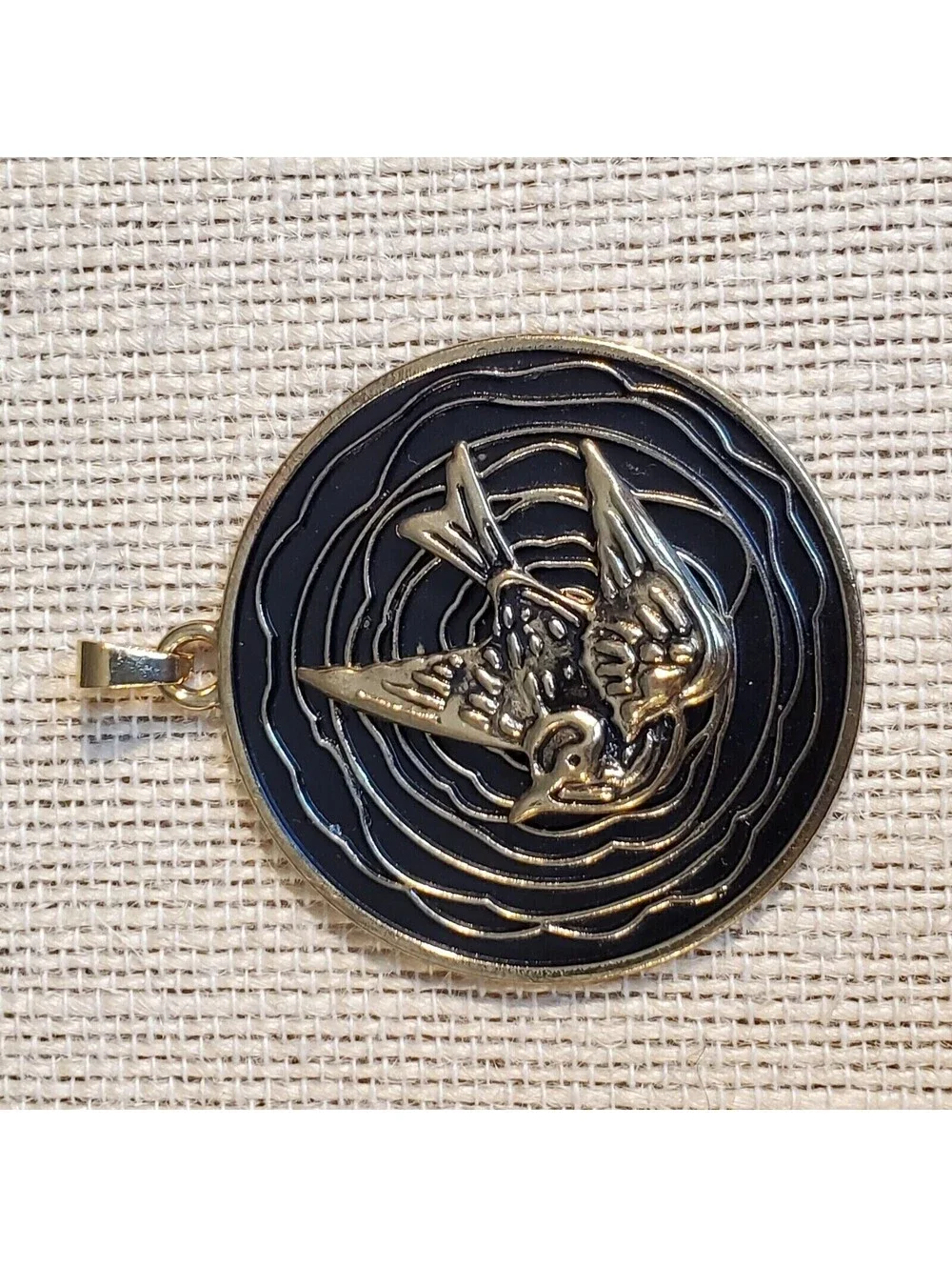 New Vintage 90s Peace Dove Antique Gold Black Alloy Metal Dimensional Pendant